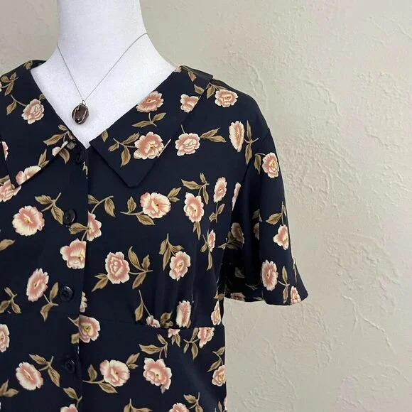 black floral vintage 90s midi dress - Picture 4 of 8